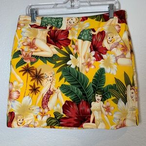 Loudmouth Ladies Golf Skort Skirt US Size 8 Yellow Pin Up Girl Hawaiian Tropical